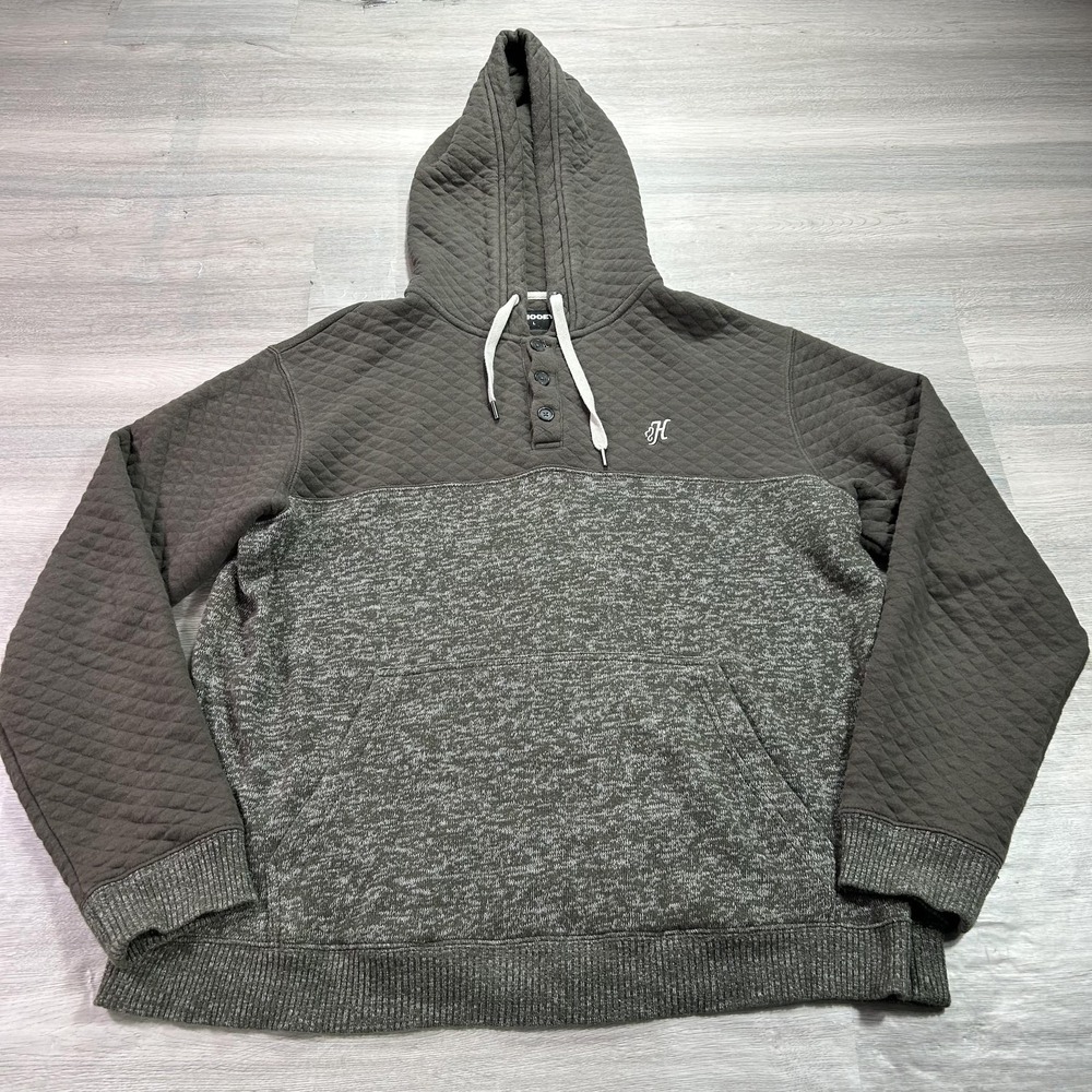 Hooey Hoodie Mens Large Gray Quilted Henley Pullover Fleece Sweatshirt Textured